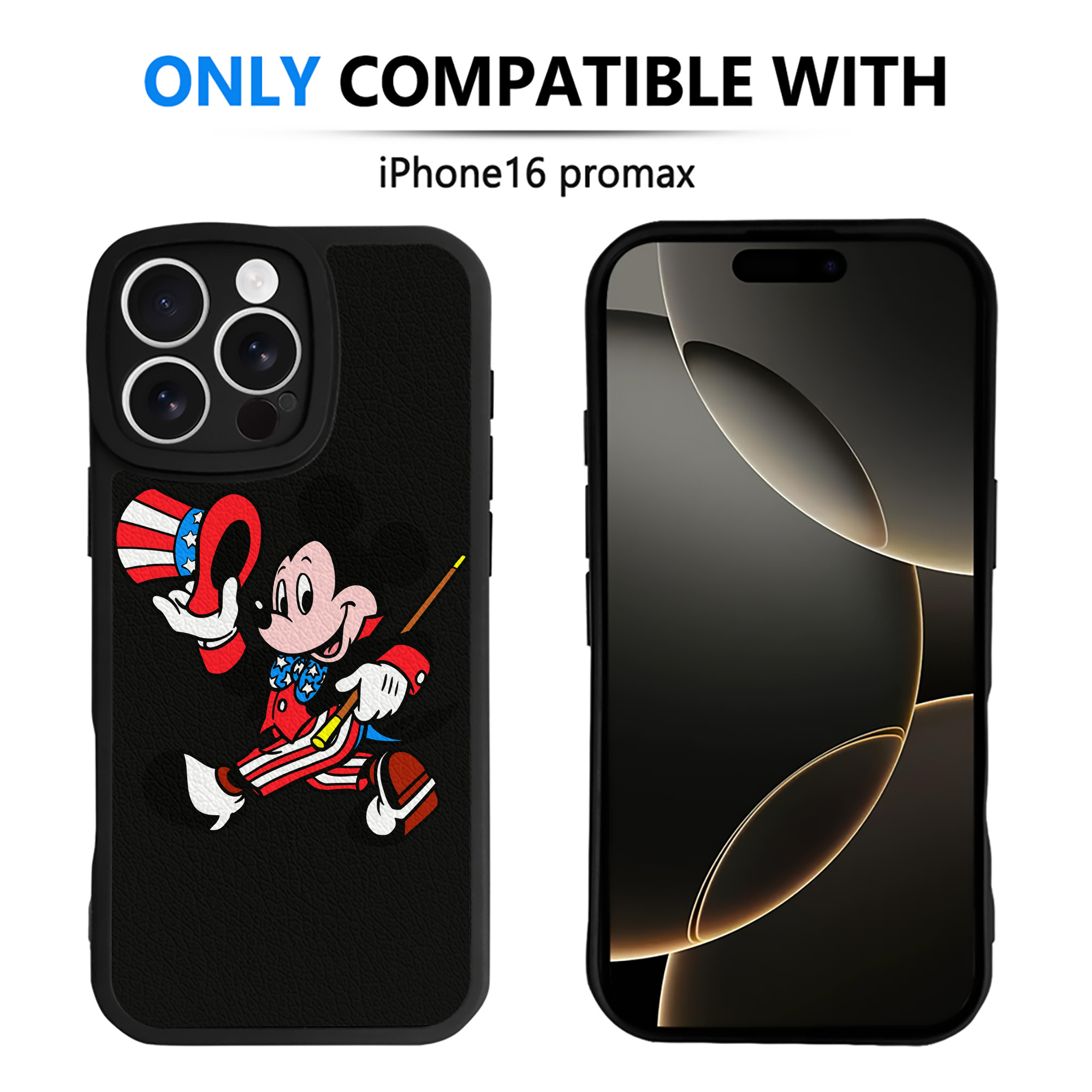 （画像用） ミッキーマウス Mickey Mouse 【iPhone 16シリーズ対応】シリコンスマホケース（レザー調） 材質：シリコン